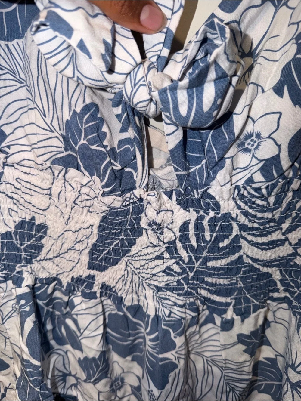 Ocean Drive Blue and White Floral Tie-Front One-Piece - Picture 2 of 4